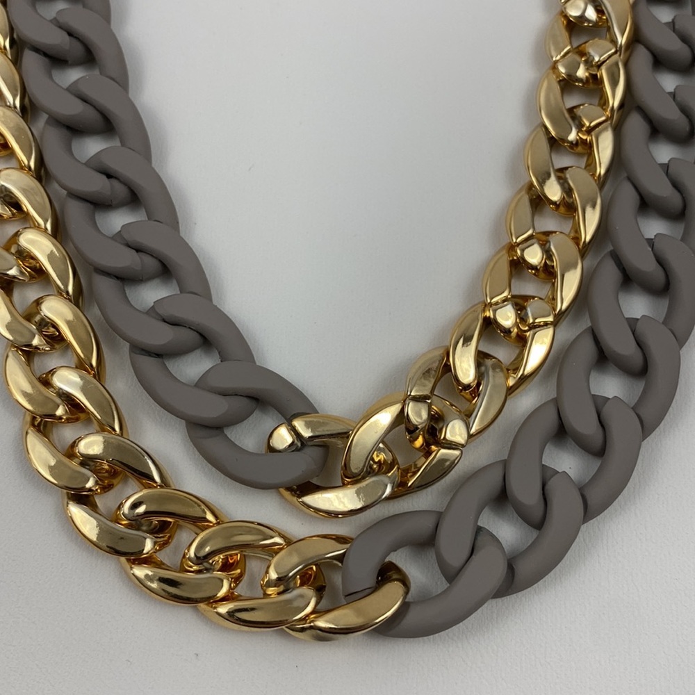 4/$20 A New Day Chunky 16-18” Gold Tone & Matte Gray Chain Link Layer Necklace - Picture 2 of 6